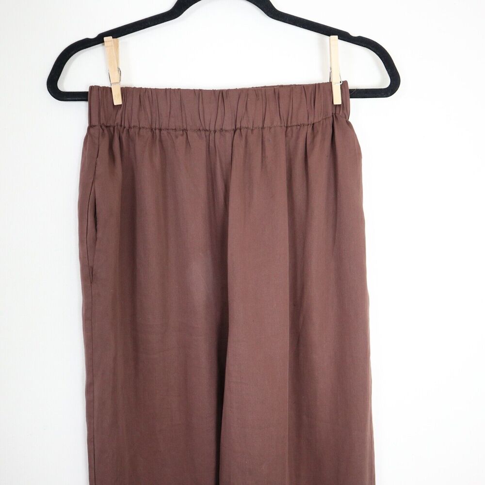 L'Academie Size S Pajama Pant Brown Tencel Satin Pull On Wide Leg - Picture 3 of 10